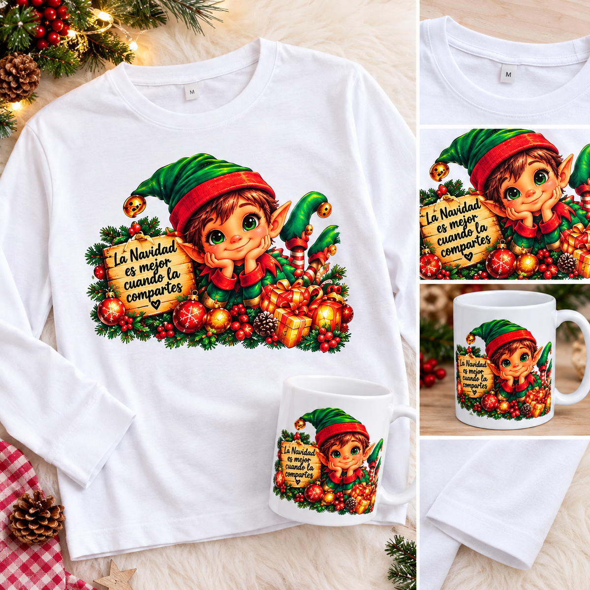 camiseta mas taza navideña